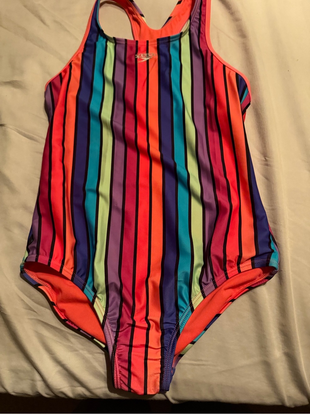 Speedo Rainbow Stripe Racerback One-Piece Swimsuit